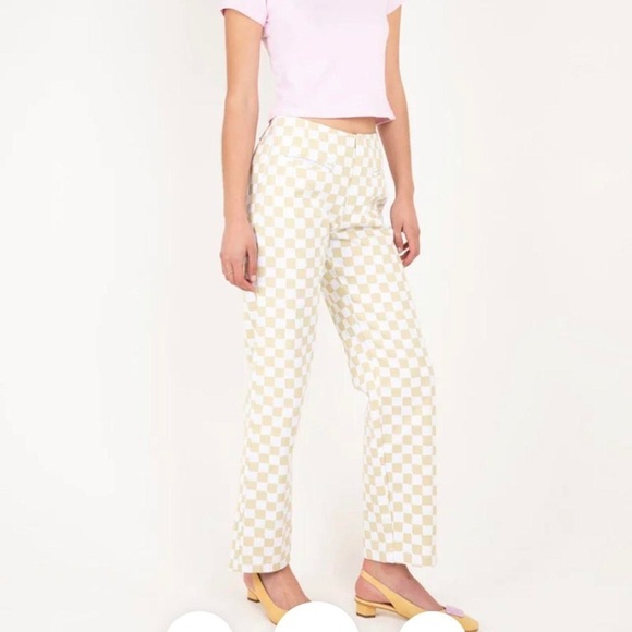 Holiday The Label Pants - Holiday by Emma Mulholland Checkered Cream Women's Pants Size M